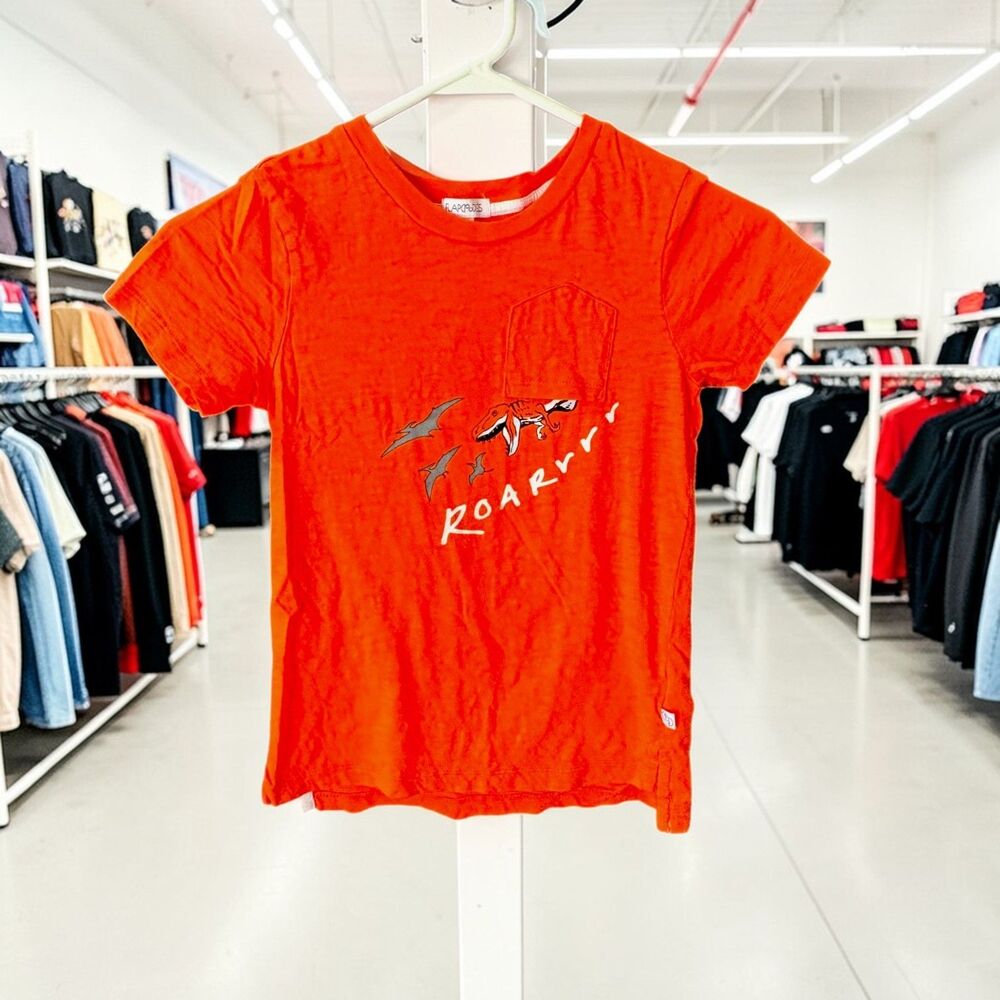 Flapdoodles Boys Graphic Pocket Tee Orange Size 7 Short Sleeve Pre-Owned